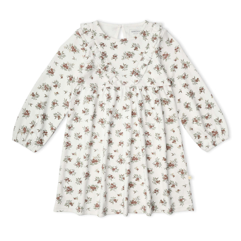Organic Long Sleeve Ruffle -V- Dress - Winter Berry