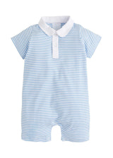 Peter Pan Polo Romper - Light Blue Stripe