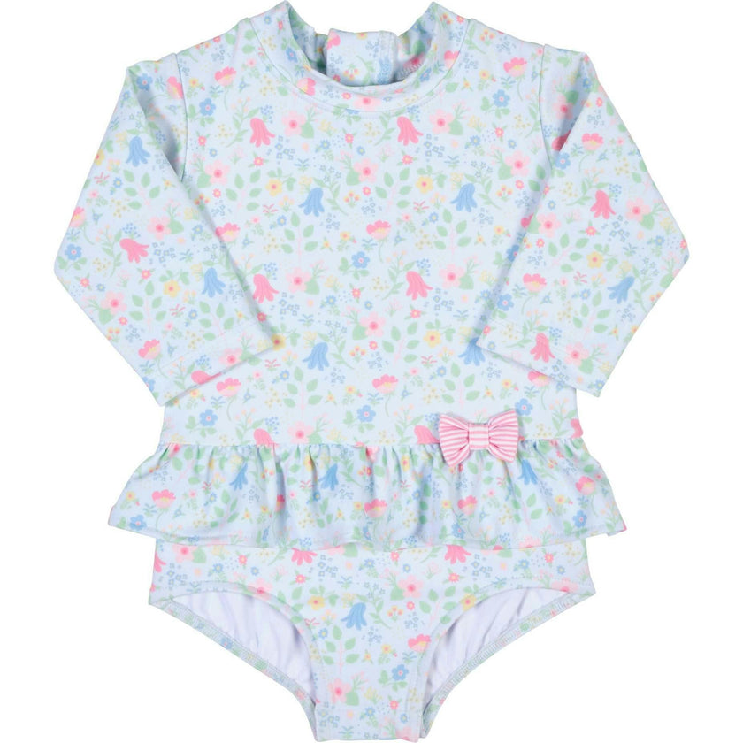Floral Print One Piece Rashguard with Bow