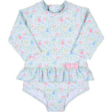 Floral Print One Piece Rashguard with Bow