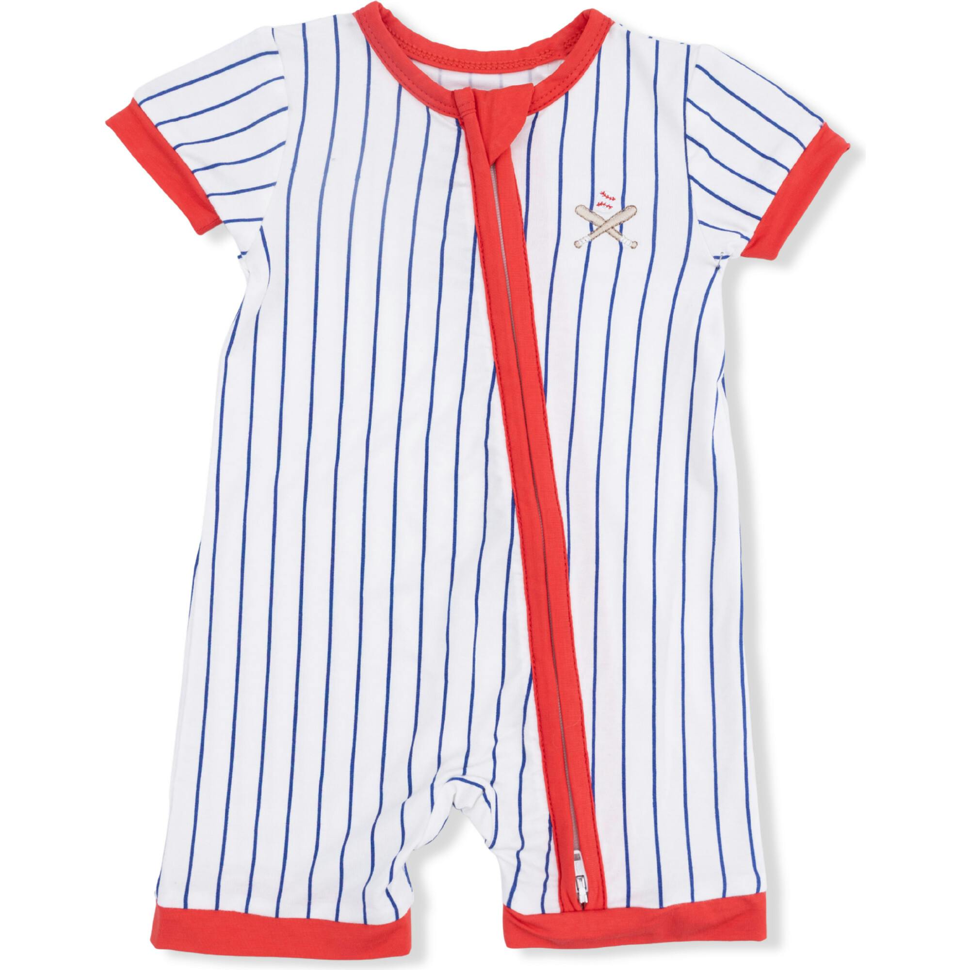 Baseball Stripe - Shortie 2 Way Zipper Romper