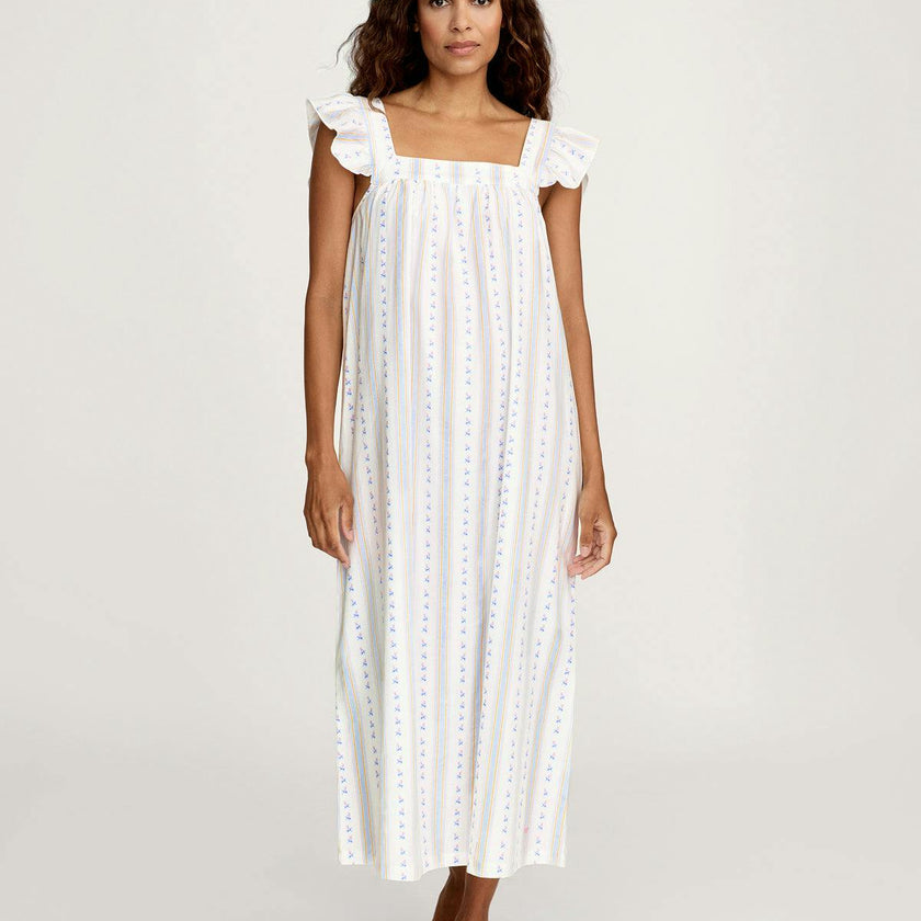 Women's Twill Clara Nightgown in Cottage Stripe
