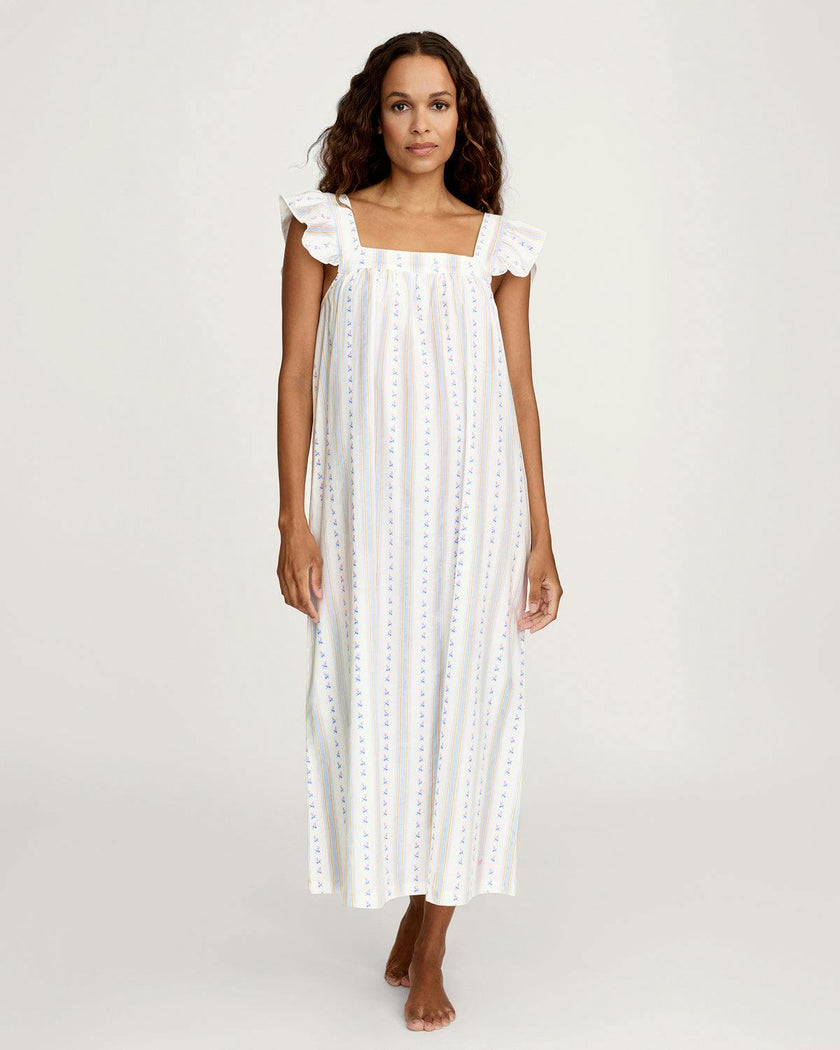 Women's Twill Clara Nightgown in Cottage Stripe
