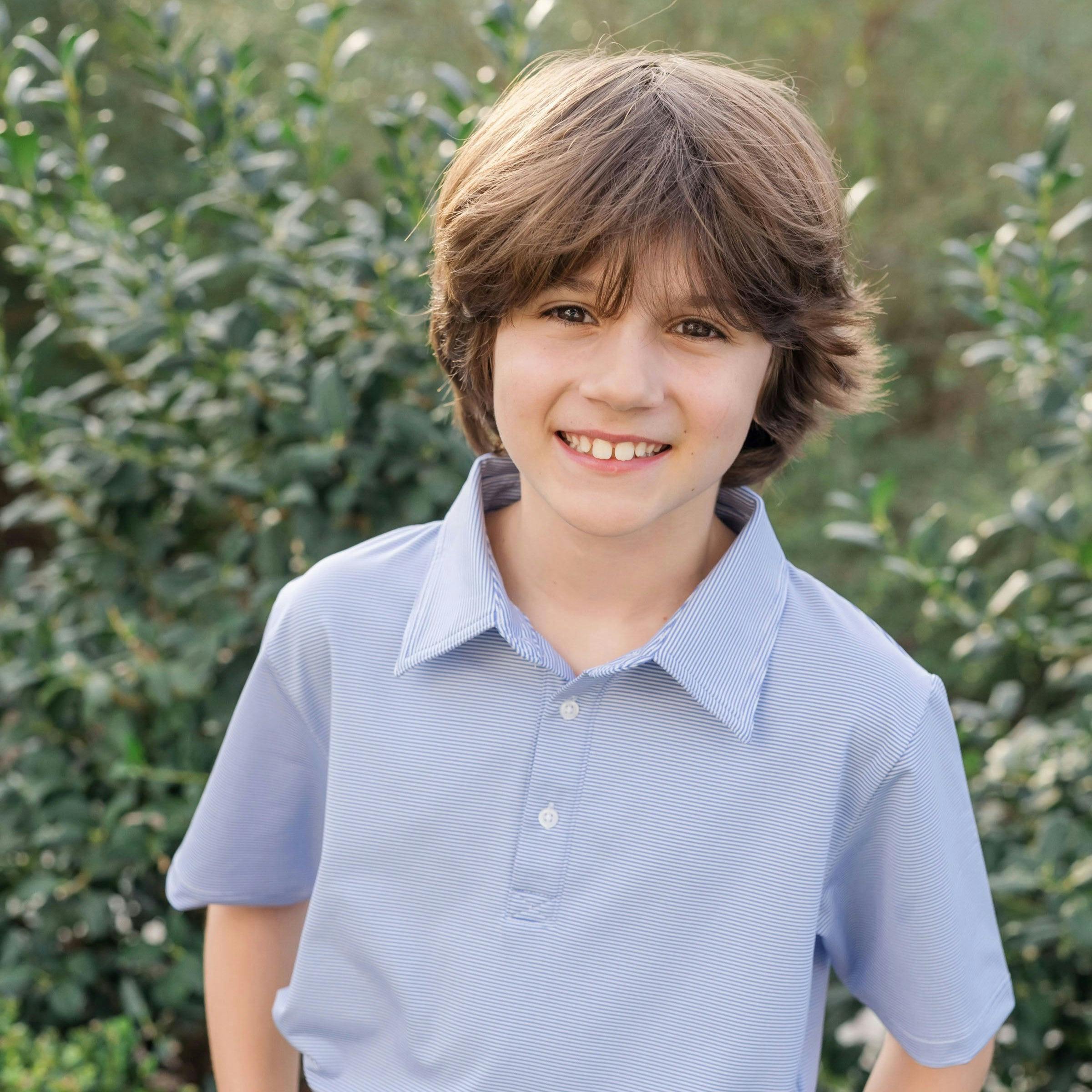Will Boys' Performance Polo by LH Sport Blue Stripes