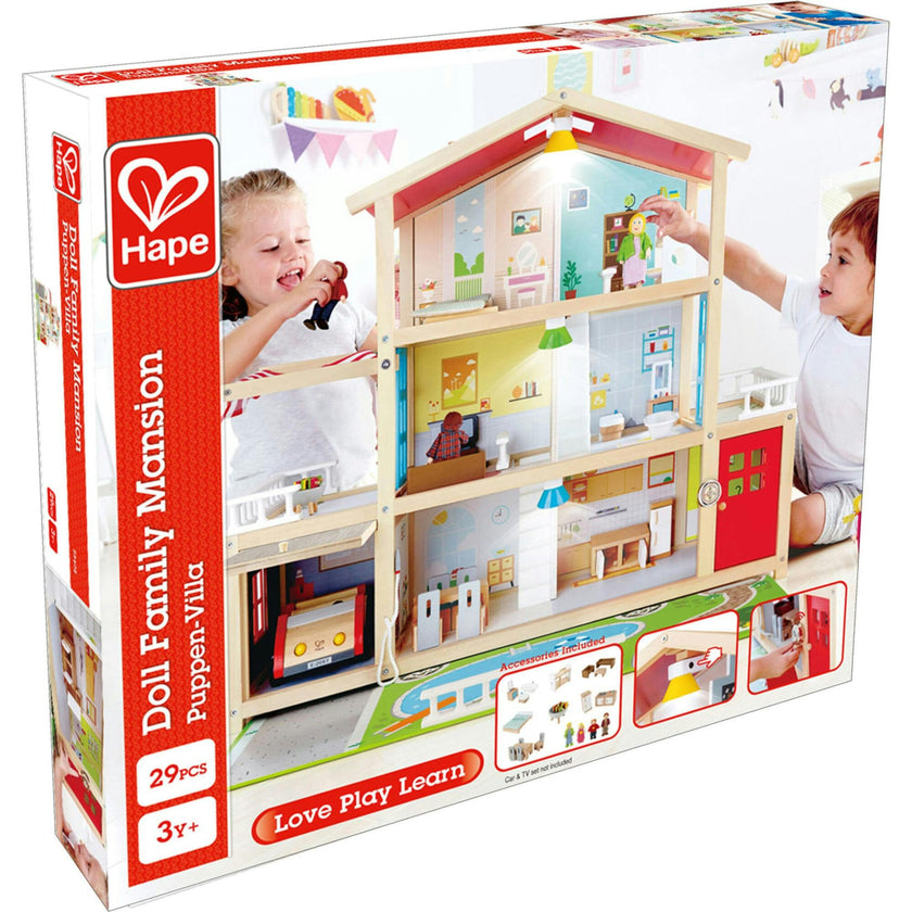 Doll Family Mansion Wooden Dollhouse W/ LED Lights