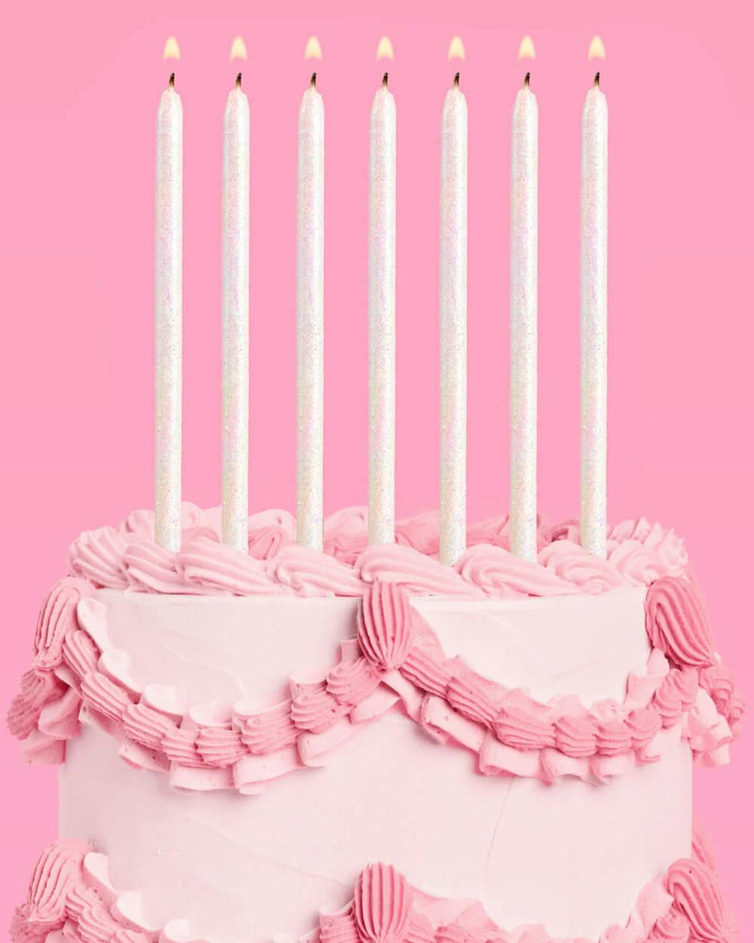 White Glitter Candles - 10 glitter candles