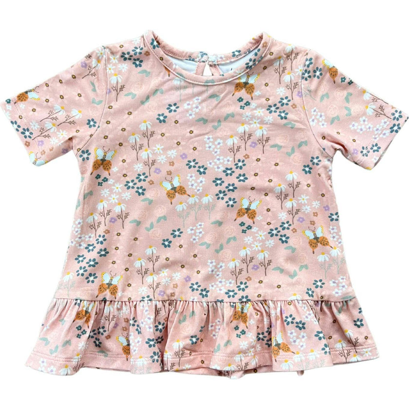 Short Sleeve Peplum Top Checker in Burlwood