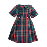 Navy & Red Plaid Button-Waist Dress