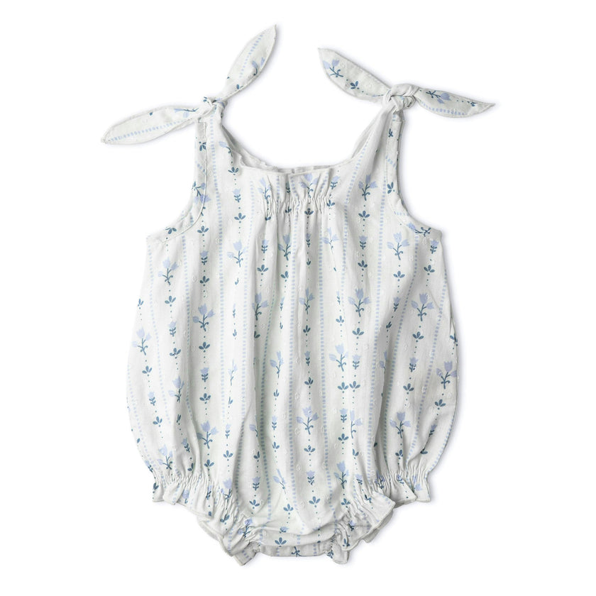 Organic Tie Shoulder Bubble Romper - Blue Vines