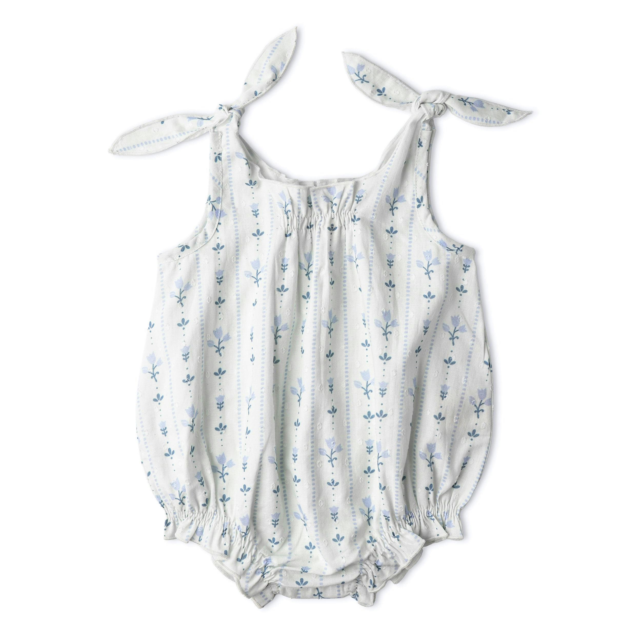 Organic Tie Shoulder Bubble Romper - Blue Vines