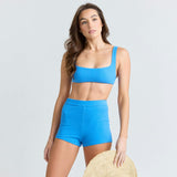women's deep sea blue terry square neck bikini top