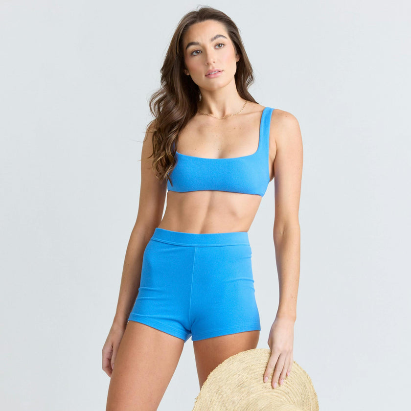 women's deep sea blue terry square neck bikini top