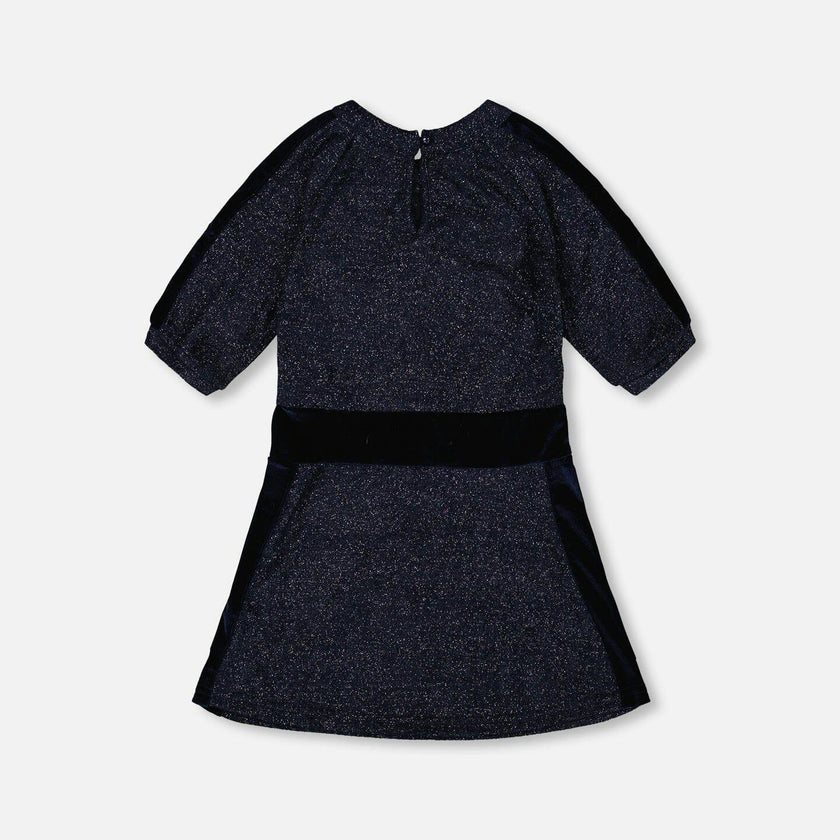 3/4 Sleeve Lurex Dress Navy Blue