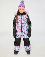 Kids One Piece Play Snowsuit Purple Floral Print