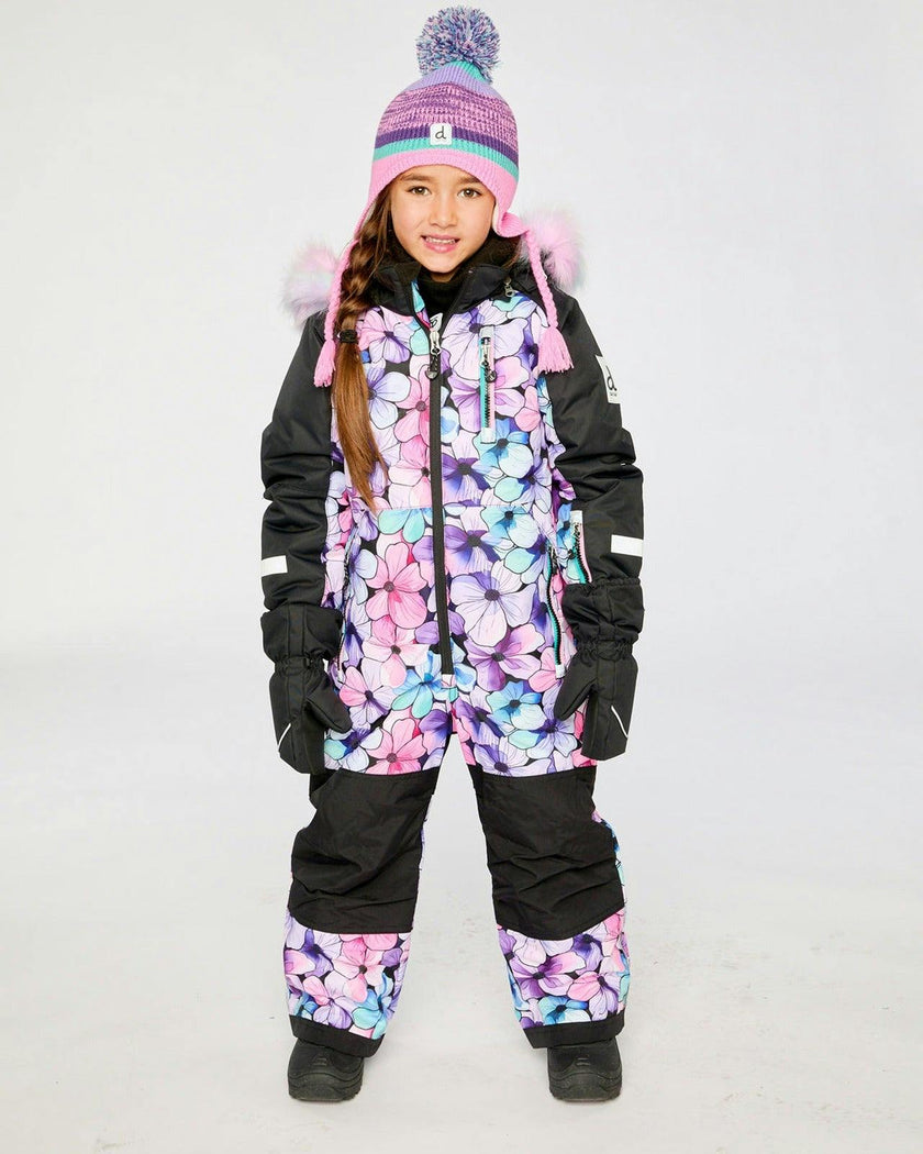 Kids One Piece Play Snowsuit Purple Floral Print
