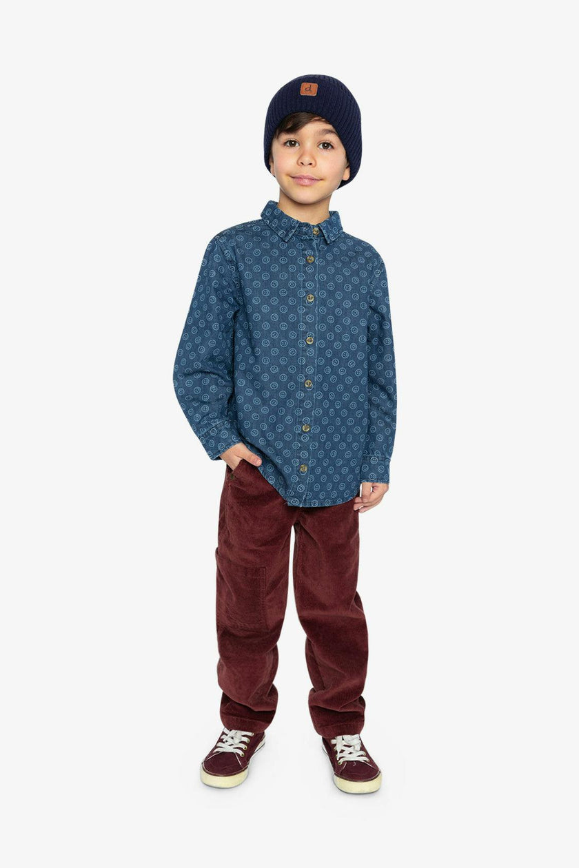 Chambray Shirt Blue Smiley Print