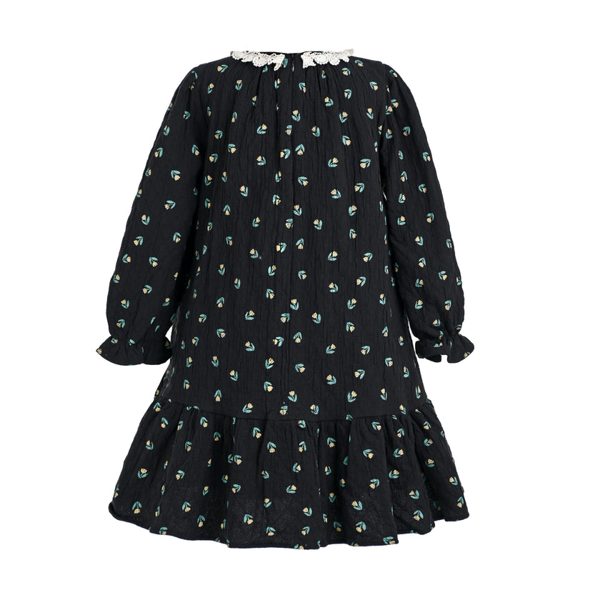 Dark Floral Lace-Collar Dress