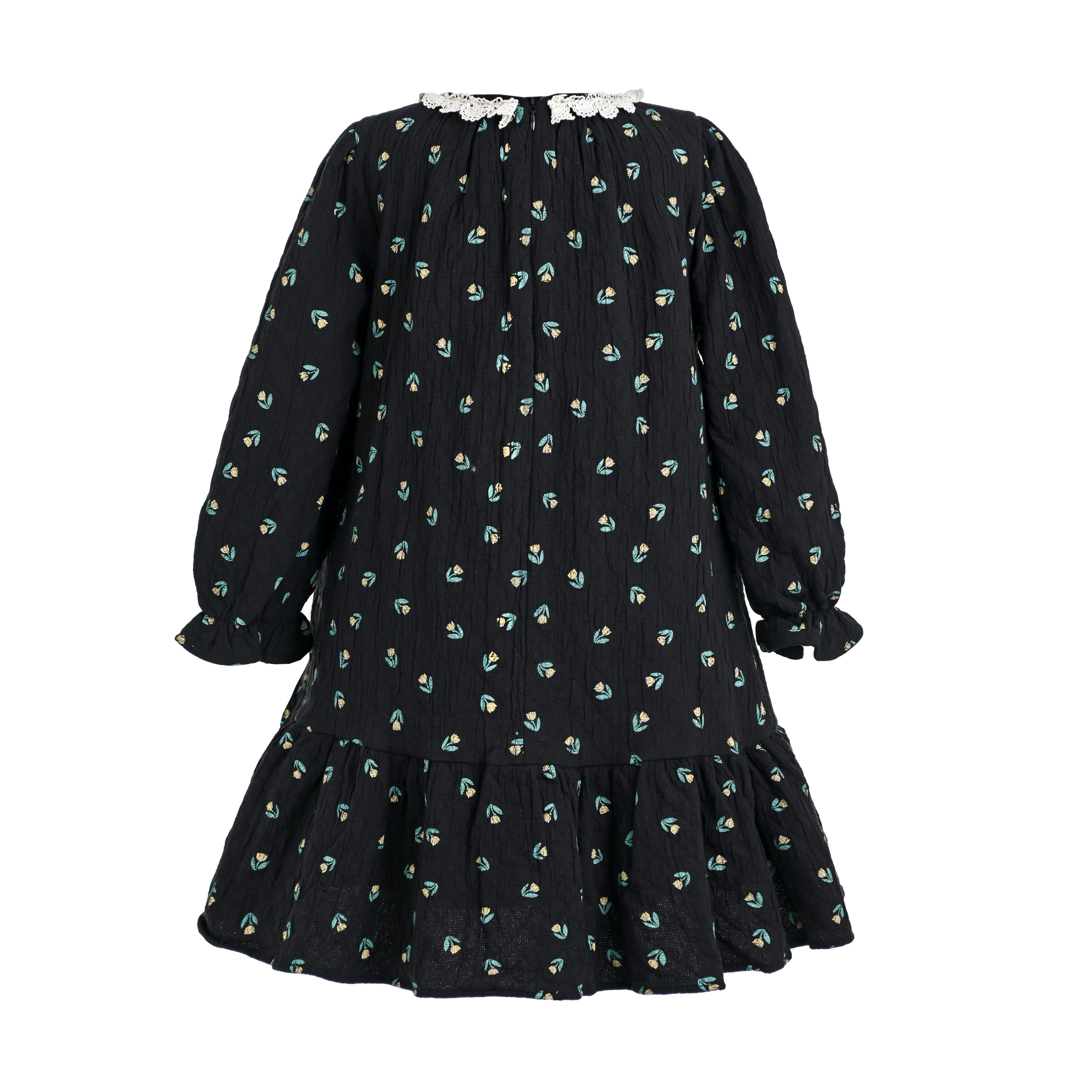 Dark Floral Lace-Collar Dress