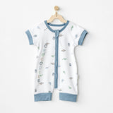 White Dinosaur Print Zip Up Romper