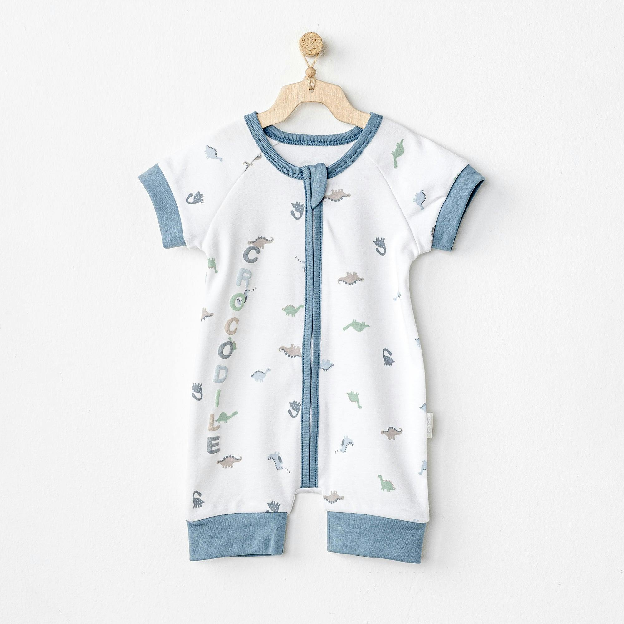 White Dinosaur Print Zip Up Romper