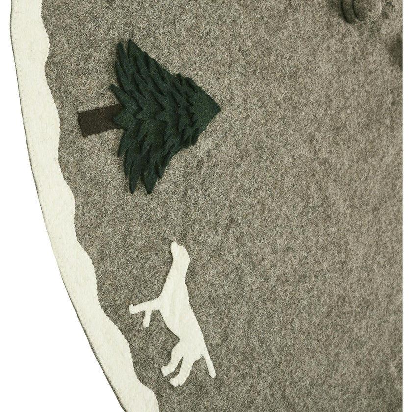 Cream Dogs and Green Trees Christmas Tree Skirt Gray Hand Felted Wool - 60" / 72"