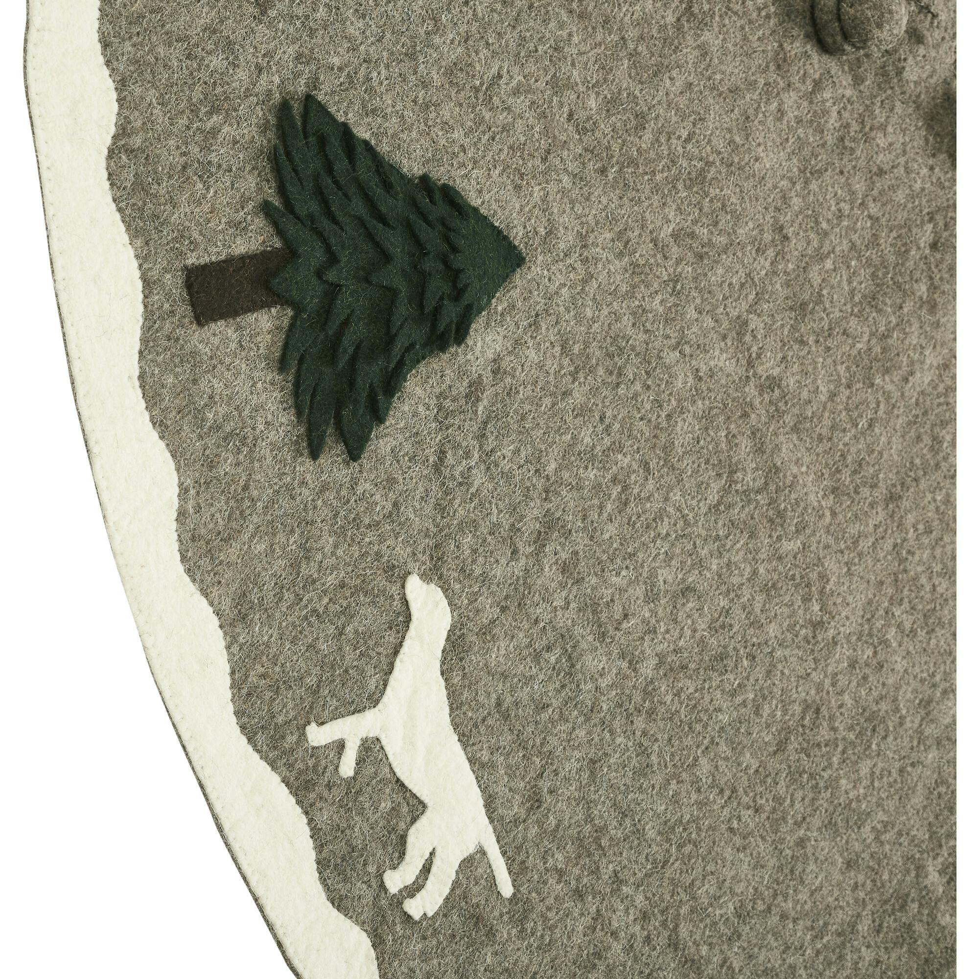 Cream Dogs and Green Trees Christmas Tree Skirt Gray Hand Felted Wool - 60