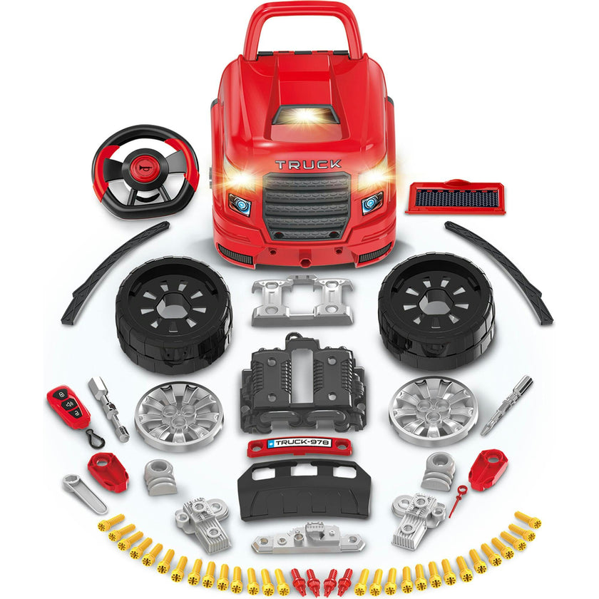 Truck Mechanic Engine Workshop (Red) - Cool Take Apart and Rebuild Engine with Remote Control Car Key