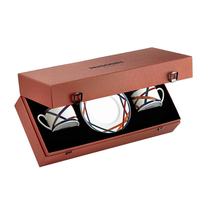 Tea Cup & Saucer NASTRI Set of 2 in Luxury Box Multicolor diam. 3.3", H 2.3", cap. 7.5 oz, Saucer dim. 6"