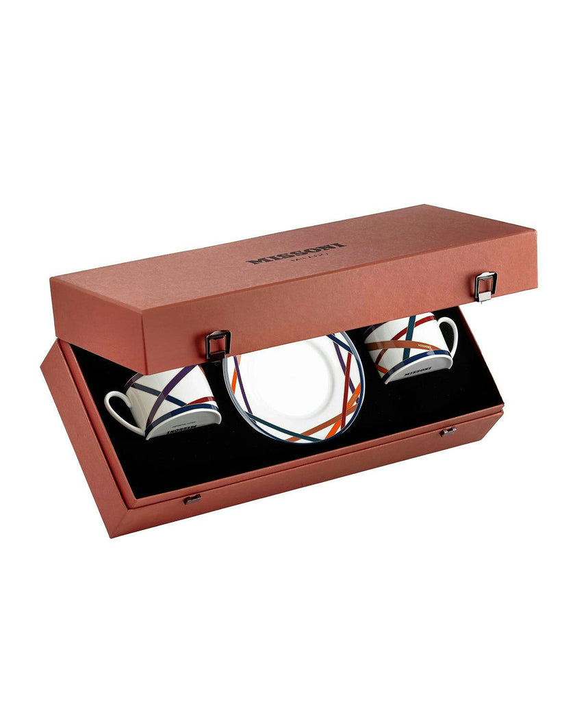 Tea Cup & Saucer NASTRI Set of 2 in Luxury Box Multicolor diam. 3.3", H 2.3", cap. 7.5 oz, Saucer dim. 6"