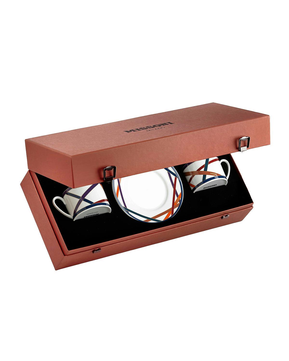 Tea Cup & Saucer NASTRI Set of 2 in Luxury Box Multicolor diam. 3.3