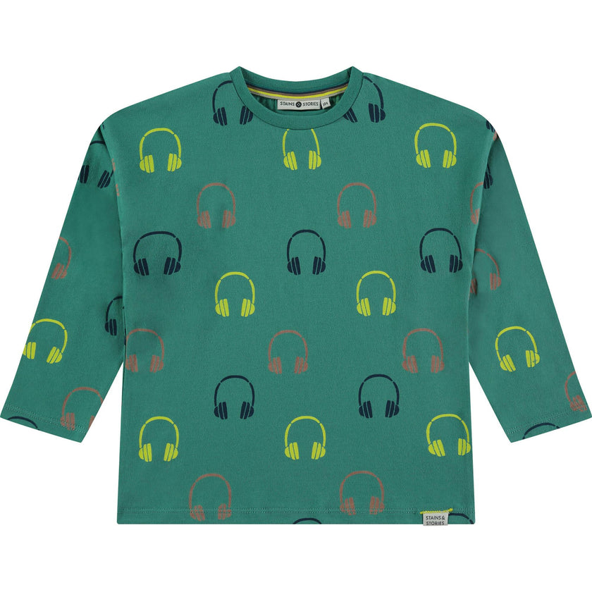 All-Over Headphone Print Long Sleeve T-Shirt