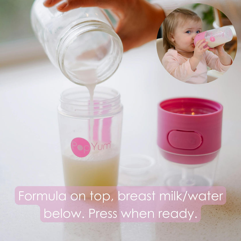 PopYum 9 oz Pink Formula Making Baby Bottle 3-Pack with White Drying Rack Bundle