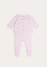 Diamond Openwork Three Piece Knitted Set in Baby Pink (1-9mths)