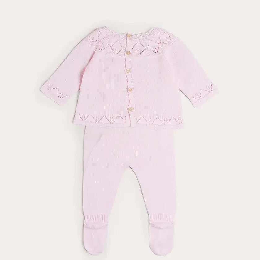 Diamond Openwork Three Piece Knitted Set in Baby Pink (1-9mths)