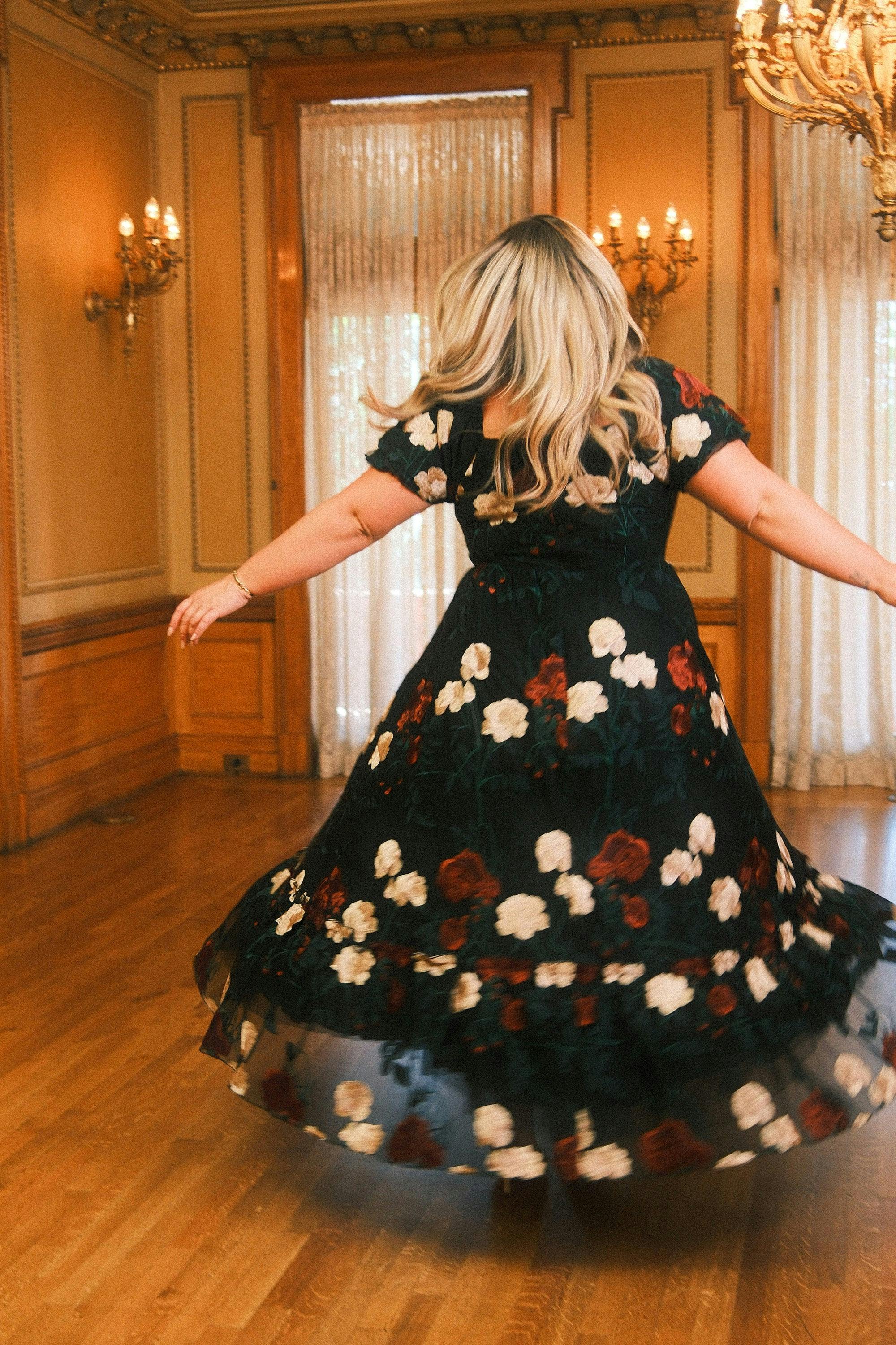 Amora Dress in Obsidian Rose Embroidery