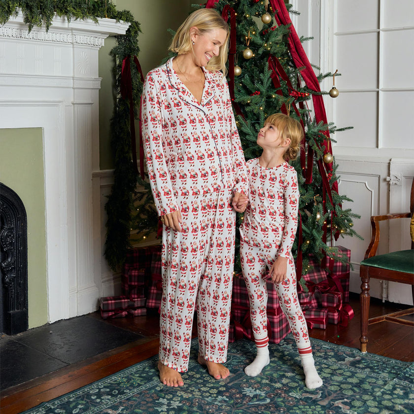 Kids Bamboo PJ Set - Vintage Santas