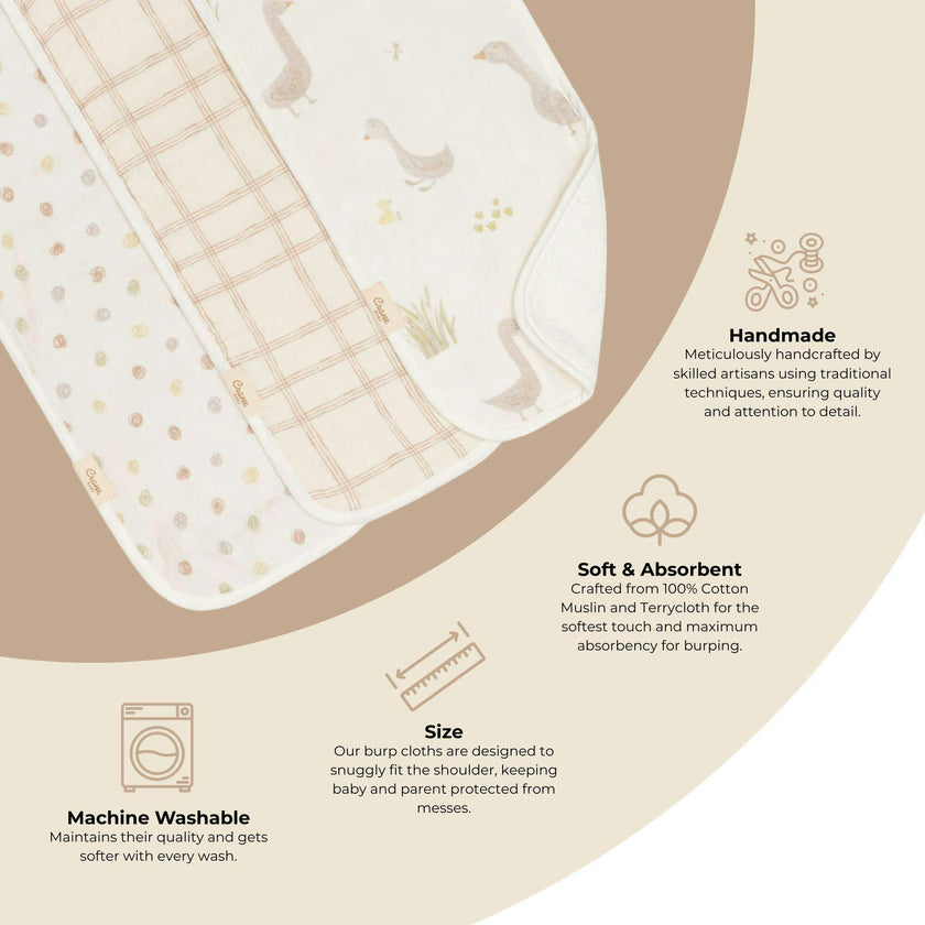 Charlie 3-pc. Farmhouse Goose Newborn Baby Burp Cloth Set