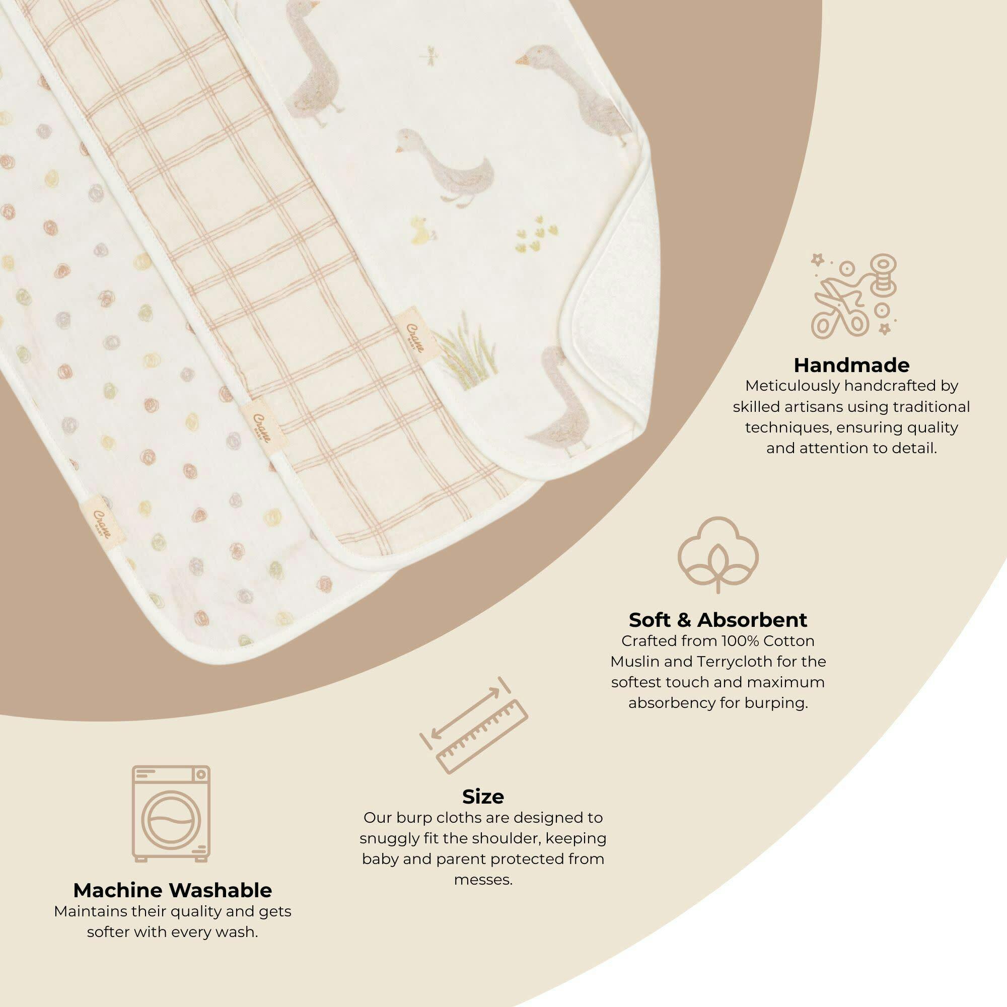 Charlie 3-pc. Farmhouse Goose Newborn Baby Burp Cloth Set