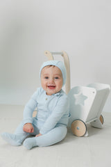 Cotton Scalloped Snap Front Romper and Bonnet Two Piece Set