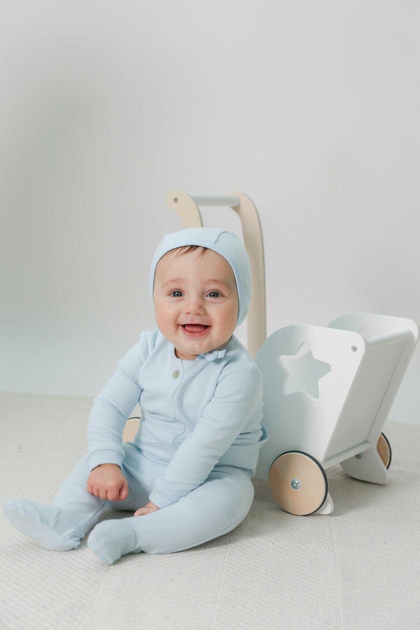 Cotton Scalloped Snap Front Romper and Bonnet Two Piece Set