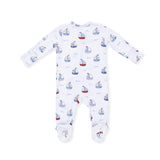 Bubbly Sailboats Blue - 2 Way Zipper Footie