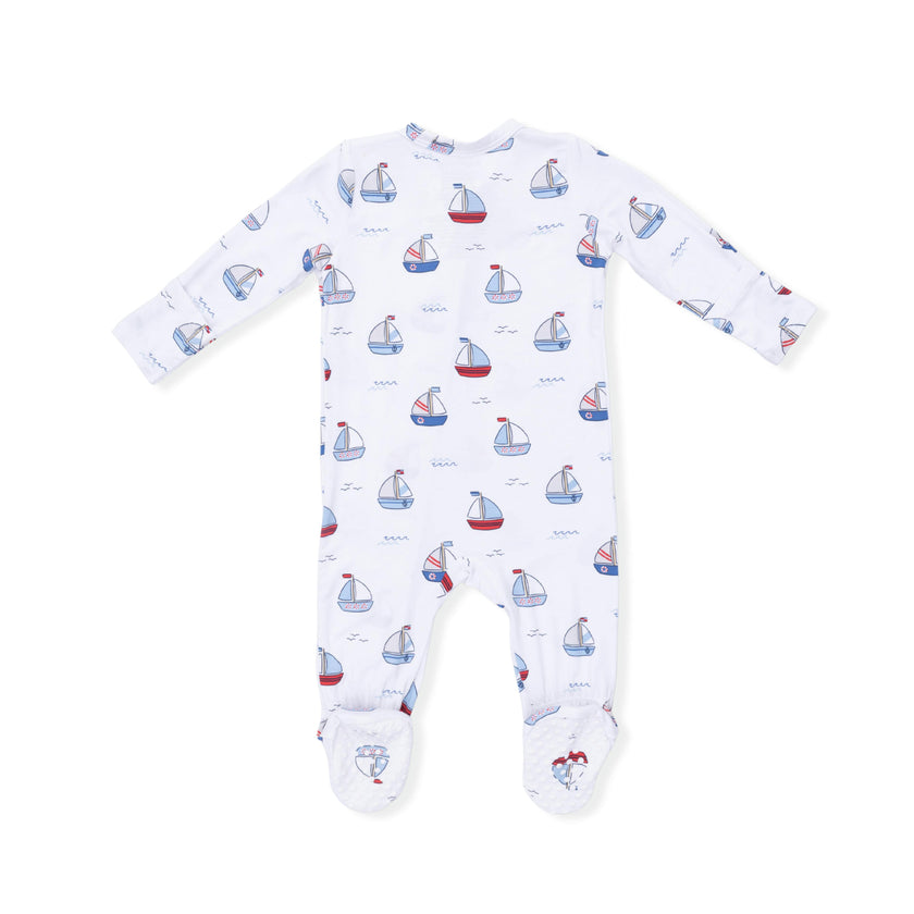 Bubbly Sailboats Blue - 2 Way Zipper Footie