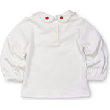 White Knit Blouse With Embroidered Apples