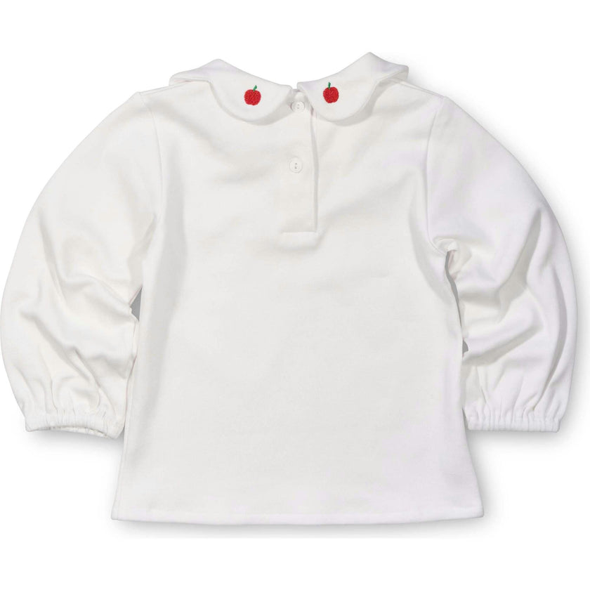 White Knit Blouse With Embroidered Apples