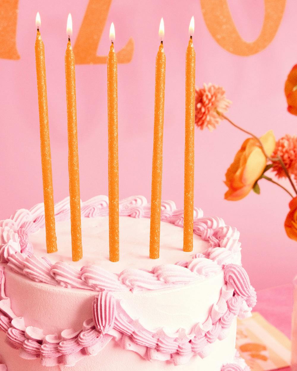 Orange Glitter Candles - 10 glitter candles