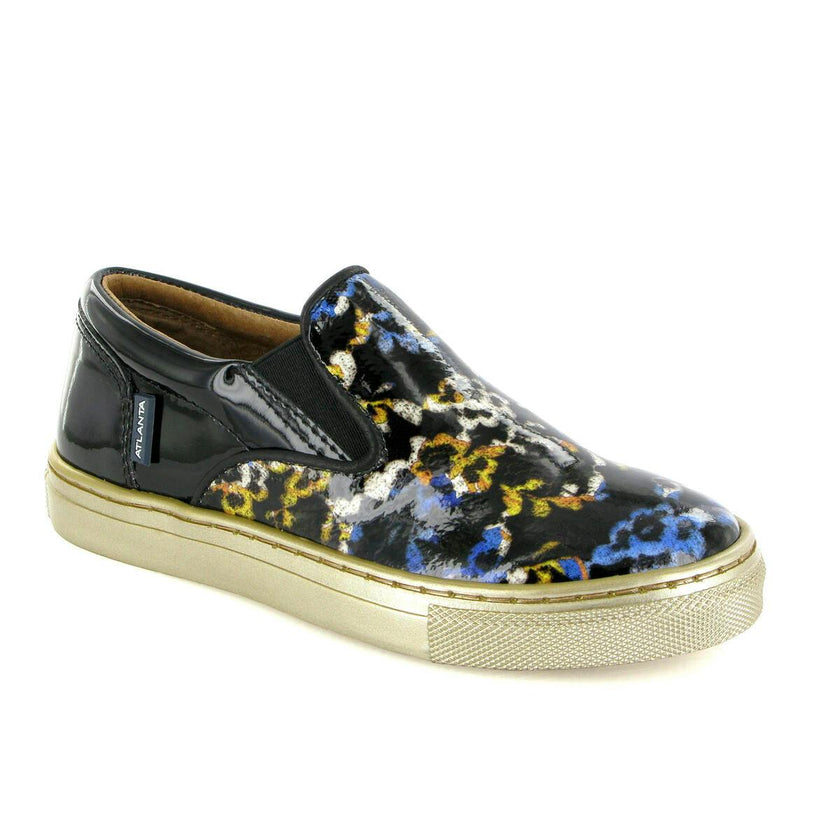 Slip On Patent Leather Sneakers, Black Blue & Yellow