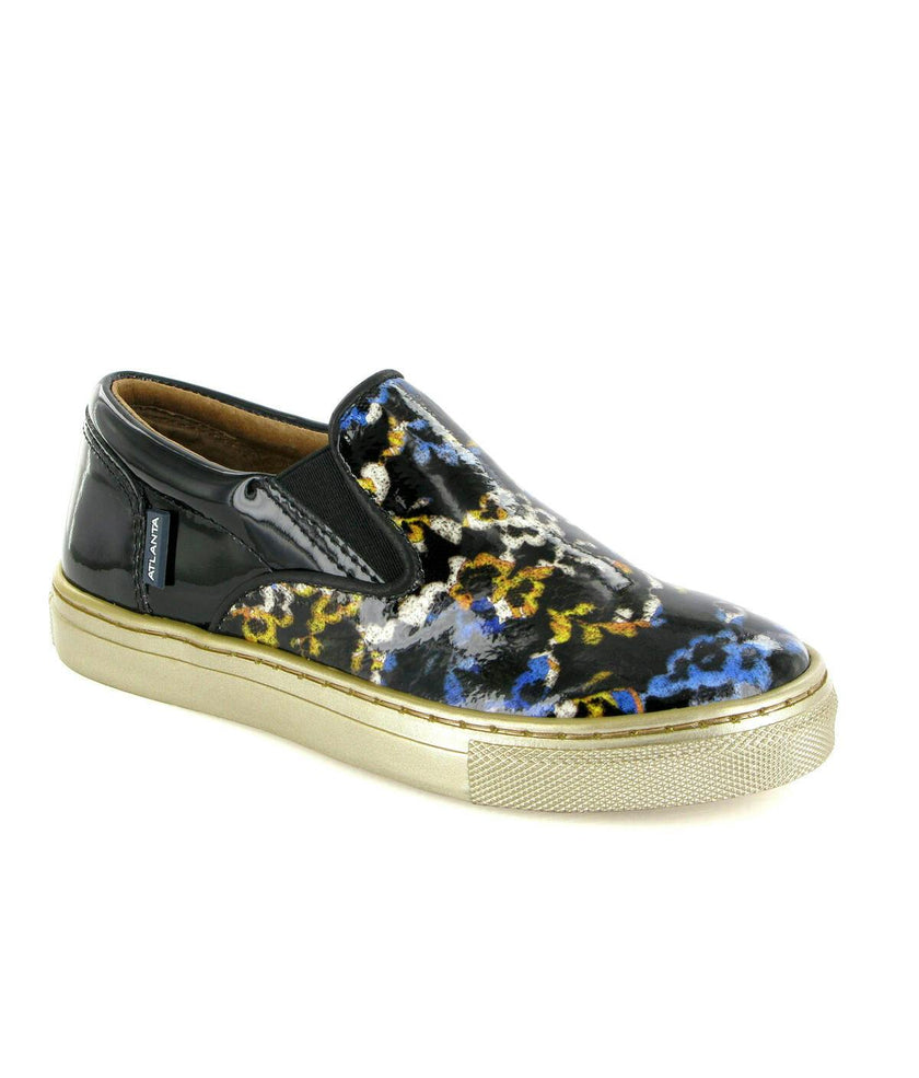 Slip On Patent Leather Sneakers, Black Blue & Yellow