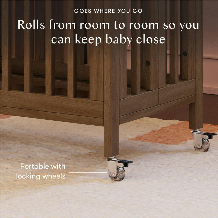 Rolli 9-in-1 Convertible All-Stages® Crib with Bassinet & Toddler Bed Conversion Kits in Natural Walnut