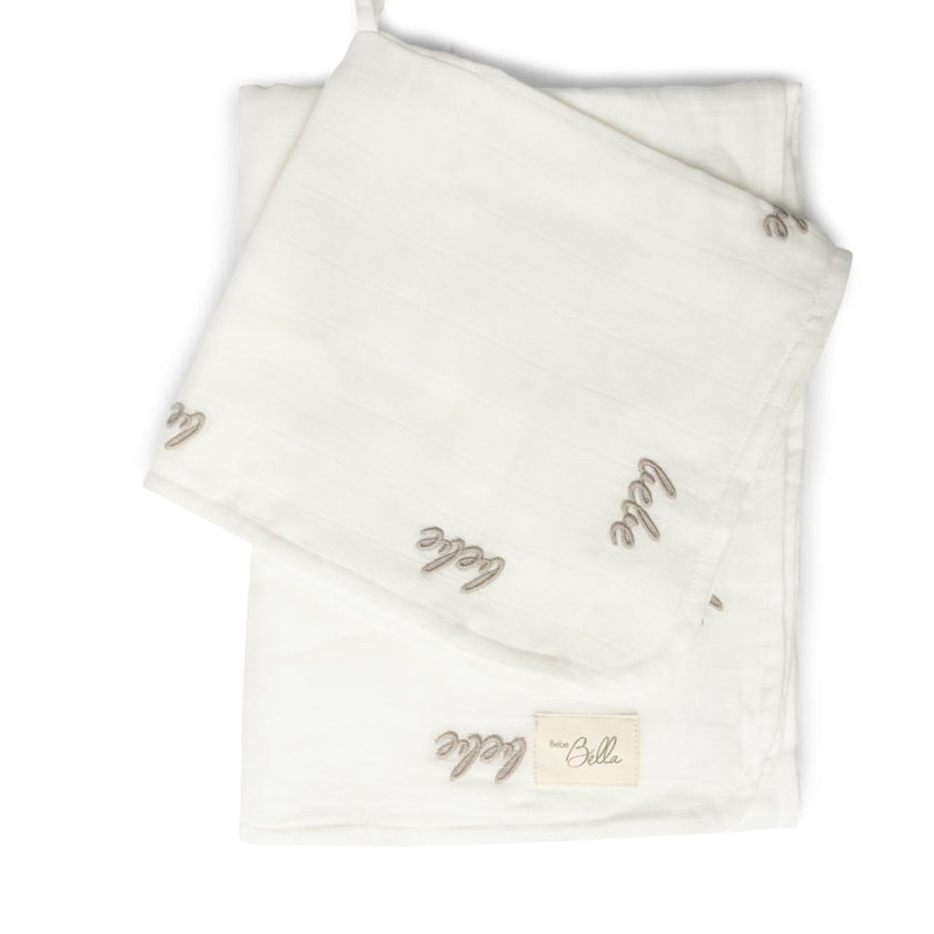 Embroidered Swaddle and Lovey Set Off White/Beige