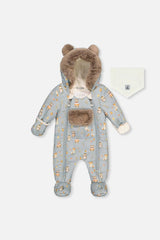 Baby One Piece Snowsuit Adapted For Car Seats Blue Animal Print